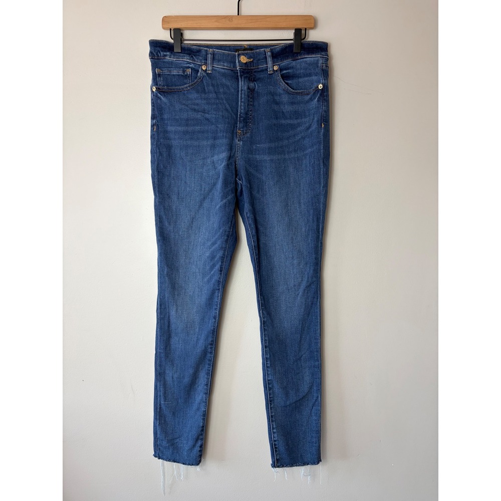 Express High Rise Skinny Jeans‎ Womens 12L Medium Wash Raw Hem Stretch Denim